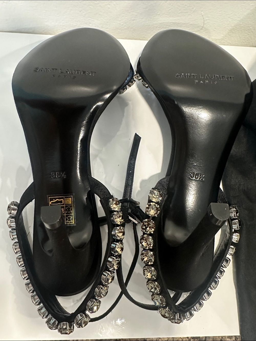 Saint Laurent Black Crystal-Strap Slingback Heels - Picture 7 of 9